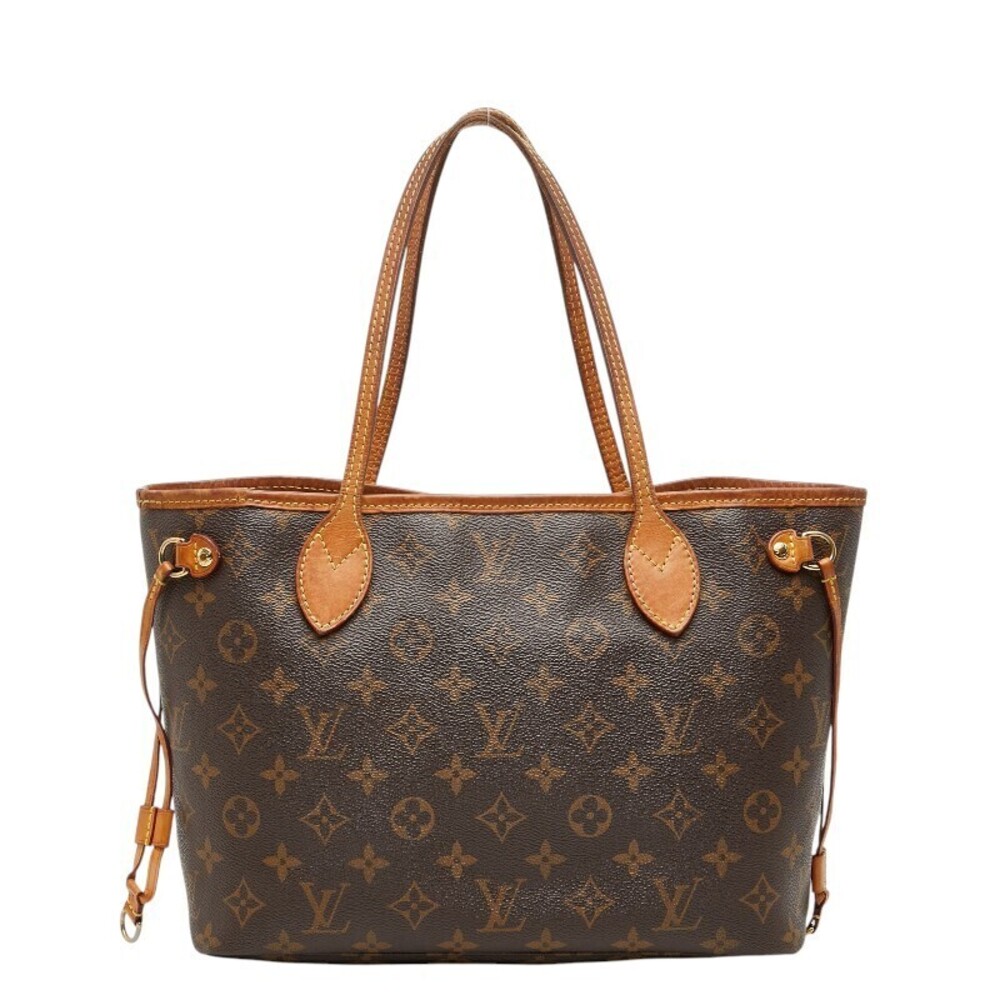 Louis Vuitton Monogram Neverfull Tote Bag Handbag Brown Leather